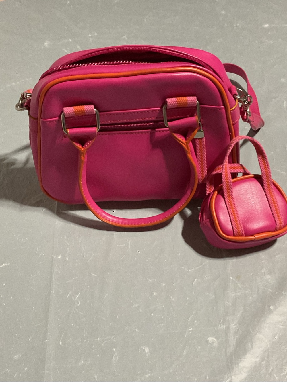 Bright Pink Mini Satchel Handbag with Contrast Trim